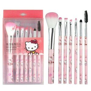 Hello Kitty Make-up Brush Set 7 Piece Set Pink Polka Dot Handle Ombre Bristles